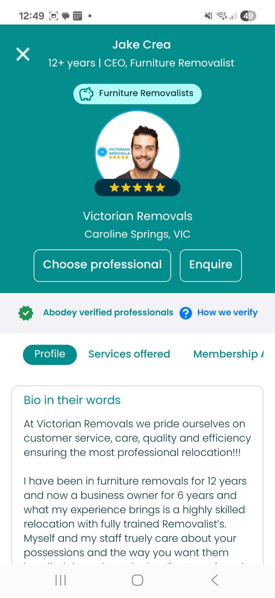 Removalist profile